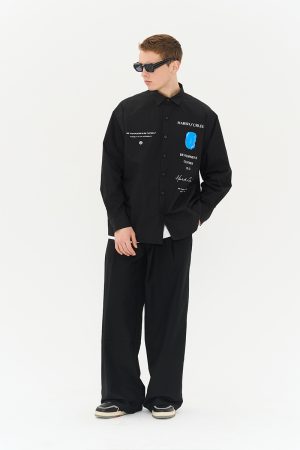 Minimalist High-End Typography Handwritten Long Sleeve Shirt - Loose Casual Street Style Fashion Trend