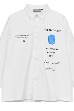 Minimalist High-End Typography Handwritten Long Sleeve Shirt - Loose Casual Street Style Fashion Trend
