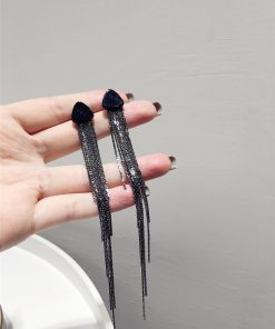 Minimalist Irregular Ultra-Long Tassel Triangle Drop Earrings in S925 Silver for Slimming Face Effect