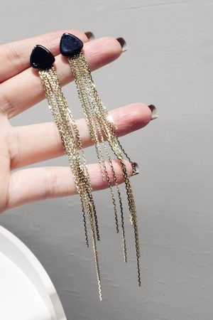 Minimalist Irregular Ultra-Long Tassel Triangle Drop Earrings in S925 Silver for Slimming Face Effect