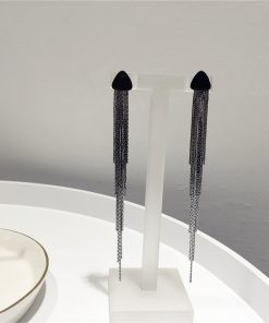 Minimalist Irregular Ultra-Long Tassel Triangle Drop Earrings in S925 Silver for Slimming Face Effect