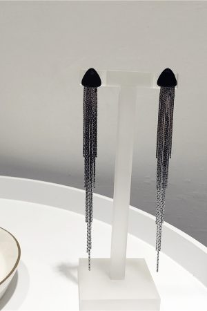Minimalist Irregular Ultra-Long Tassel Triangle Drop Earrings in S925 Silver for Slimming Face Effect