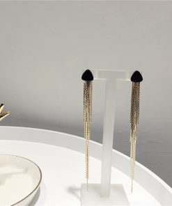 Minimalist Irregular Ultra-Long Tassel Triangle Drop Earrings in S925 Silver for Slimming Face Effect