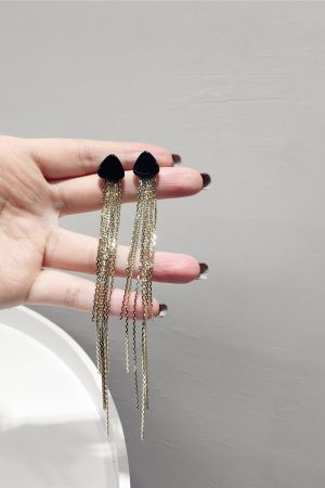 Minimalist Irregular Ultra-Long Tassel Triangle Drop Earrings in S925 Silver for Slimming Face Effect