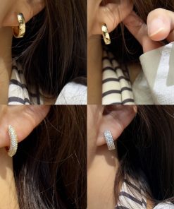 Minimalist Korean Style Gold Diamond-Studded Hoop Earrings - Exquisite Cold Style Ear Clips for Chic Fashion Statement