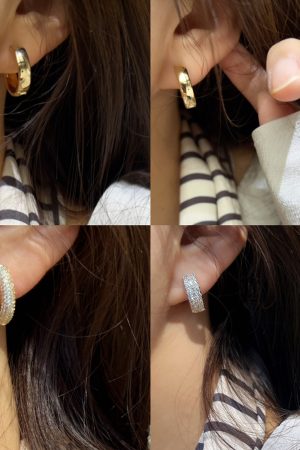 Minimalist Korean Style Gold Diamond-Studded Hoop Earrings - Exquisite Cold Style Ear Clips for Chic Fashion Statement