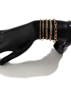 Minimalist Layered Gold Bracelet Set for Women - Thin Cuban Chain & Cross Design Jewelry, Stylish European and American Fashion