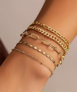 Minimalist Layered Gold Bracelet Set for Women - Thin Cuban Chain & Cross Design Jewelry, Stylish European and American Fashion