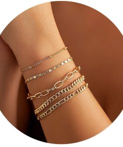 Minimalist Layered Gold Bracelet Set for Women - Thin Cuban Chain & Cross Design Jewelry, Stylish European and American Fashion