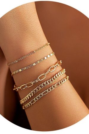 Minimalist Layered Gold Bracelet Set for Women - Thin Cuban Chain & Cross Design Jewelry, Stylish European and American Fashion