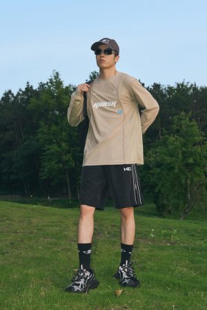 Minimalist Letter Print Long Sleeve Sports Training Outfit - Breathable Loose Fit for Street Style Athleisure