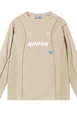 Minimalist Letter Print Long Sleeve Sports Training Outfit - Breathable Loose Fit for Street Style Athleisure