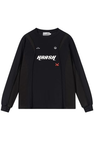 Minimalist Letter Print Long Sleeve Sports Training Outfit - Breathable Loose Fit for Street Style Athleisure