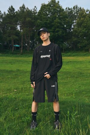 Minimalist Letter Print Long Sleeve Sports Training Outfit - Breathable Loose Fit for Street Style Athleisure