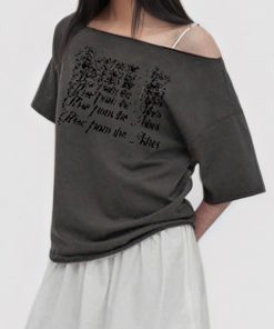 Minimalist Letter Print Off-Shoulder Short Sleeve T-Shirt - Versatile Solid Color Summer Streetwear Top for American Style Fashion