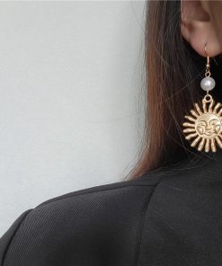 Minimalist Long Earrings for Women in Sunlight Gold Metal and Pearl - European and American Design, Elegant Statement Jewelry