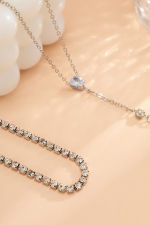 Minimalist Long Y-Shaped Diamond Necklace with Tassel Chain - European American Fashion Jewelry for Elegant Style