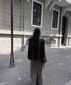 Minimalist Luxury Split Hem Midi Skirt for Women - High-End Brown Straight Skirt for Pear-Shaped Figures - Spring Summer Fashion