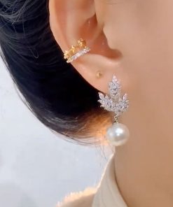 Minimalist Micro-Inlaid Diamond Maple Leaf Bead Earrings - Elegant Autumn/Winter Style, Hypoallergenic Fashion Jewelry