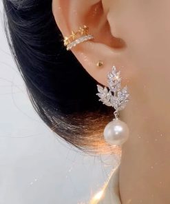 Minimalist Micro-Inlaid Diamond Maple Leaf Bead Earrings - Elegant Autumn/Winter Style, Hypoallergenic Fashion Jewelry