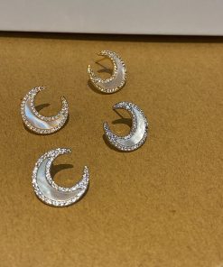 Minimalist Moon Earrings for Women, Japanese & Korean Style, Mother-of-Pearl Inlaid, Pure Silver, Trendy Cold Aesthetic