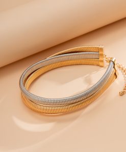 Minimalist Multi-Layer Snake Bone Choker Necklace - Exaggerated Stylish Design for European and American Fashion Trends