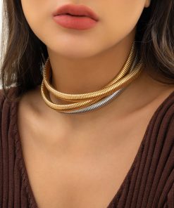 Minimalist Multi-Layer Snake Bone Choker Necklace - Exaggerated Stylish Design for European and American Fashion Trends