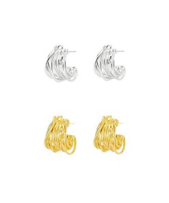 Minimalist Multi-Layered Wrapped Line Stud Earrings in European and American French Retro Style for Commuting and Everyday Fashion