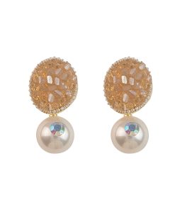 Minimalist Oval Crystal Earrings with Diamond-Inlaid Pearl Studs - High-End Versatile Accessories Popular in Japan and South Korea