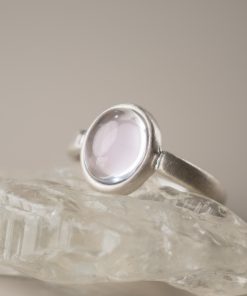 Minimalist Peach Blossom Powder Crystal 925 Silver Inlaid Ring - Retro Matte Versatile Women's Jewelry