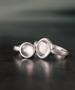 Minimalist Peach Blossom Powder Crystal 925 Silver Inlaid Ring - Retro Matte Versatile Women's Jewelry