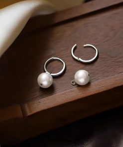 Minimalist Pearl Ear Hoops in 925 Silver - French Light Luxury Design, Versatile Women's Earrings for Chic Style