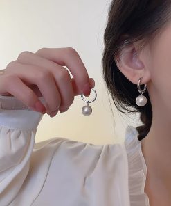 Minimalist Pearl Ear Hoops in 925 Silver - French Light Luxury Design, Versatile Women's Earrings for Chic Style