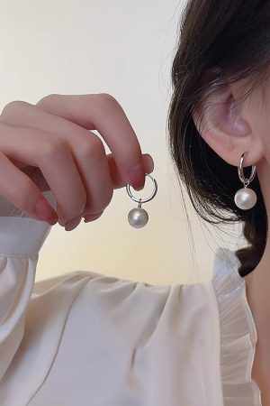 Minimalist Pearl Ear Hoops in 925 Silver - French Light Luxury Design, Versatile Women's Earrings for Chic Style