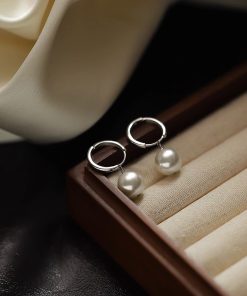 Minimalist Pearl Ear Hoops in 925 Silver - French Light Luxury Design, Versatile Women's Earrings for Chic Style
