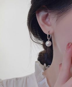 Minimalist Pearl Ear Hoops in 925 Silver - French Light Luxury Design, Versatile Women's Earrings for Chic Style