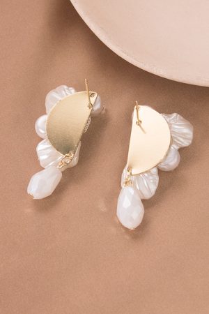Minimalist Pearl Earrings - Japanese Korean Design, Floral Everyday Accessories, Versatile 2025 Fashion Jewelry