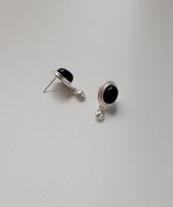 Minimalist Retro Black Agate Cat's Eye Stone Silver Teardrop Earrings - Unique Texture for Stylish Looks