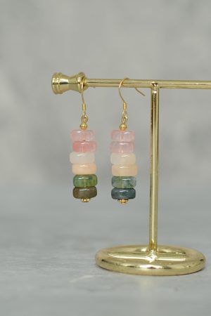 Minimalist Retro Watermelon Crystal Red Dongling Jade Agate Hypoallergenic Silver Ear Hooks Earrings for Women