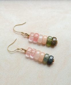 Minimalist Retro Watermelon Crystal Red Dongling Jade Agate Hypoallergenic Silver Ear Hooks Earrings for Women