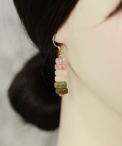 Minimalist Retro Watermelon Crystal Red Dongling Jade Agate Hypoallergenic Silver Ear Hooks Earrings for Women