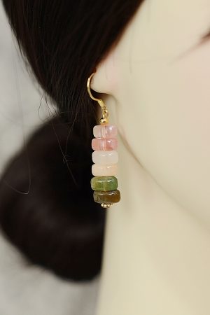 Minimalist Retro Watermelon Crystal Red Dongling Jade Agate Hypoallergenic Silver Ear Hooks Earrings for Women
