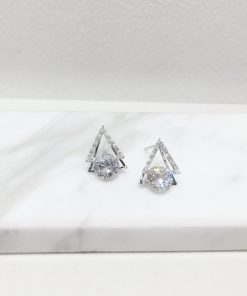 Minimalist S925 Silver Double Triangle Diamond Pendant Earrings - Stylish Three-Dimensional Jewelry for Modern Elegance