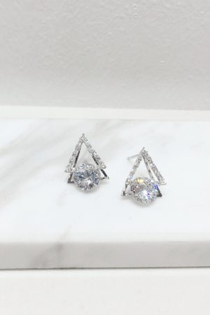 Minimalist S925 Silver Double Triangle Diamond Pendant Earrings - Stylish Three-Dimensional Jewelry for Modern Elegance