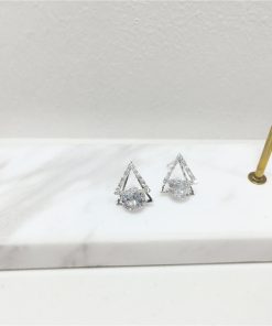 Minimalist S925 Silver Double Triangle Diamond Pendant Earrings - Stylish Three-Dimensional Jewelry for Modern Elegance