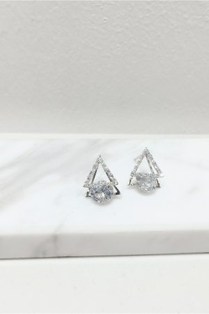 Minimalist S925 Silver Double Triangle Diamond Pendant Earrings - Stylish Three-Dimensional Jewelry for Modern Elegance