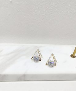 Minimalist S925 Silver Double Triangle Diamond Pendant Earrings - Stylish Three-Dimensional Jewelry for Modern Elegance