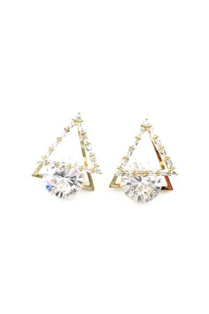 Minimalist S925 Silver Double Triangle Diamond Pendant Earrings - Stylish Three-Dimensional Jewelry for Modern Elegance