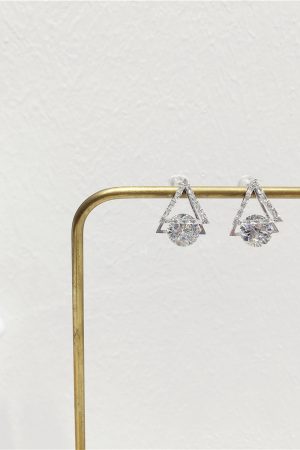 Minimalist S925 Silver Double Triangle Diamond Pendant Earrings - Stylish Three-Dimensional Jewelry for Modern Elegance