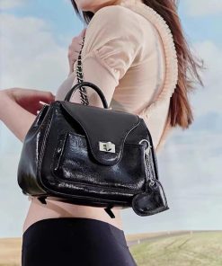 Minimalist Silver Backpack for Women, Versatile Solid Color Commuter Bag, Small Square Handbag for College Students